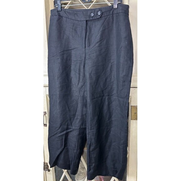 Emma James Womens Size 12 Black Linen Blend Wide Straight Leg Ankle Pants N4 - Picture 4 of 12